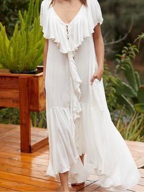 Free People Boho White Ruffled Maxi Dress
